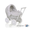 Handmade Retro Style Gray Wicker Doll Carriage Bedding Set White Dots on Gray