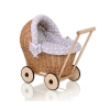 Handmade Retro Style Natural Wicker Stroller for Dolls  Bedding Set White Dots on Gray