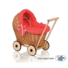 Handmade Retro Style Natural Wicker Stroller for Dolls Red with White Dots