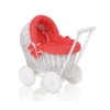 Handmade Retro Style White Wicker Doll Pram  Red with White Dots