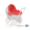 Handmade Retro Style White Wicker Doll Pram  Red with White Dots