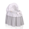 Handmade Wicker crib for doll with hood no. 2158Bedding Set White Dots on Gray
