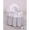 Handmade Wicker crib for doll with hood no. 2158Bedding Set White Dots on Gray