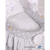 Handmade Wicker crib for doll with hood no. 2158Bedding Set White Dots on Gray