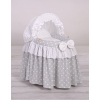 Handmade Wicker crib for doll with hood no. 2158Bedding Set White Dots on Gray