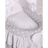 Handmade Wicker crib for doll with hood no. 2158Bedding Set White Dots on Gray