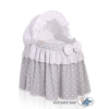 Handmade Wicker crib for doll with hood no. 2158Bedding Set White Dots on Gray