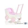 Handmade Wooden Doll's Pram White with Pink Bedding Set White Dots on Pink