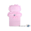 Handmade Wooden Doll's Pram White with Pink Bedding Set White Dots on Pink
