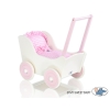 Handmade Wooden Doll's Pram White with Pink Pink White Checkered Bedding Set