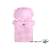 Handmade Wooden Doll's Pram White with Pink Pink White Checkered Bedding Set
