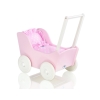 Handmade Wooden Pink Pram for Dolls Bedding Set White Dots on Pink