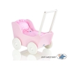 Handmade Wooden Pink Pram for Dolls Pink White Checkered Bedding Set