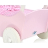 Handmade Wooden Pink Pram for Dolls Pink White Checkered Bedding Set