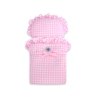 Handmade Wooden Pink Pram for Dolls Pink White Checkered Bedding Set