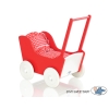 Handmade Wooden Stroller Doll Pram Red White Red Check Bedding
