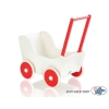 Handmade Wooden Stroller Doll Pram White with Red