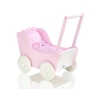 Handmade Wooden Stroller for Dolls Pink White Bedding Set White Dots on Pink