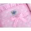 Handmade Wooden Stroller for Dolls Pink White Bedding Set White Dots on Pink