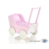 Handmade Wooden Stroller for Dolls Pink White Bedding Set White Dots on Pink