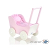 Handmade Wooden Stroller for Dolls Pink White Pink White Checkered Bedding Set