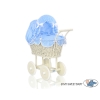 Ivory Wicker Doll Pram Stroller Retro Style Bedding Set White Dots on Blue