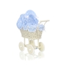 Ivory Wicker Doll Pram Stroller Retro Style Blue with Big White Dots