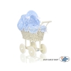 Ivory Wicker Doll Pram Stroller Retro Style Blue with Big White Dots