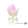 Ivory Wicker Doll Pram Stroller Retro Style Pink Bedding with White Dots