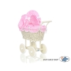 Ivory Wicker Doll Pram Stroller Retro Style Pink White Checkered Bedding Set