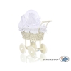 Ivory Wicker Doll Pram Stroller Retro Style White Bedding Set