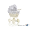 Ivory Wicker Doll Pram Stroller Retro Style White Gray Checkered