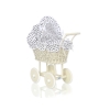 Ivory Wicker Doll Pram Stroller Retro Style White with Black Dots Bedding Set