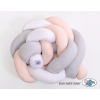 Knot Braided Crib Bumper 1,8m - white-gray-powder pink