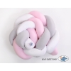Knot Braided Crib Pillow Bumper- white-gray-pink