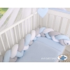 Knotted cot bumper- white-gray-blue