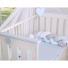 Knotted cot bumper- white-gray-blue