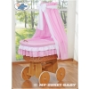 Little Baby Moses Basket on Wheels / Wicker with drapes crib- Bellamy pink