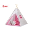MEGA SET: Kids Teepee tent + playmat + pillows + decorative feathers FREE!- Gray checkered-pink