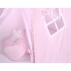 MEGA SET: Kids Teepee tent + playmat + pillows + decorative feathers FREE! - White dots on pink