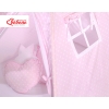 MEGA SET: Kids Teepee tent + playmat + pillows + decorative feathers FREE! - White dots on pink