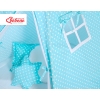 MEGA SET: Kids Teepee tent + playmat + pillows + decorative feathers FREE! - White dots on turquoise