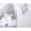 MEGA SET: Kids Teepee tent + playmat + pillows + decorative feathers- Stars blue-Gray/Gray