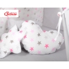 MEGA SET: Kids Teepee tent + playmat + pillows + decorative feathers- Stars pink-Gray/Gray