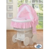 Moses Basket on Wheels from My Sweet Baby Wicker crib with hood- Donkey Luca pink