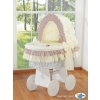 Moses Basket on Wheels - My Sweet Baby Wicker crib with hood- Bear with bow brown