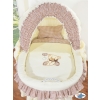 Moses Basket on Wheels - My Sweet Baby Wicker crib with hood- Bear with bow brown