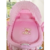 Moses Basket on Wheels - My Sweet Baby Wicker crib with hood- Bear with bow pink