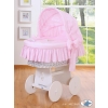 Moses Basket on Wheels - My Sweet Baby Wicker crib with hood- Good night pink