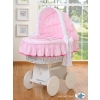Moses Basket on Wheels - My Sweet Baby Wicker crib with hood- Teddy Bear Barnaba pink